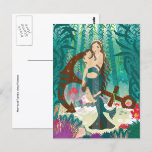 Zeemeermin Familie (brunettes) Briefkaart