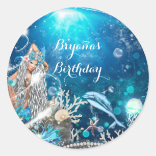 Zeemeermin Fantasy Blonde Betoverde Feest Favor Ronde Sticker