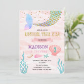 Zeemeermin feest verjaardagsuitnodiging kaart (Staand voorkant)