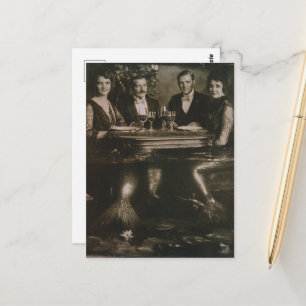 Zeemeermin Feestje Fantasie Nep Vintage Fotografie Briefkaart