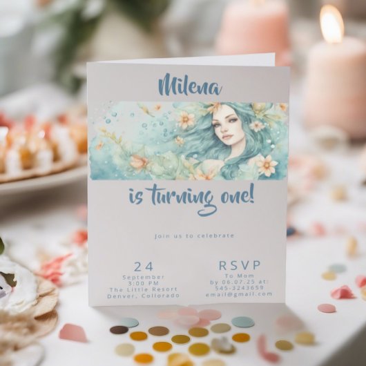 Zeemeermin feestuitnodiging eerste meisjes verjaar kaart