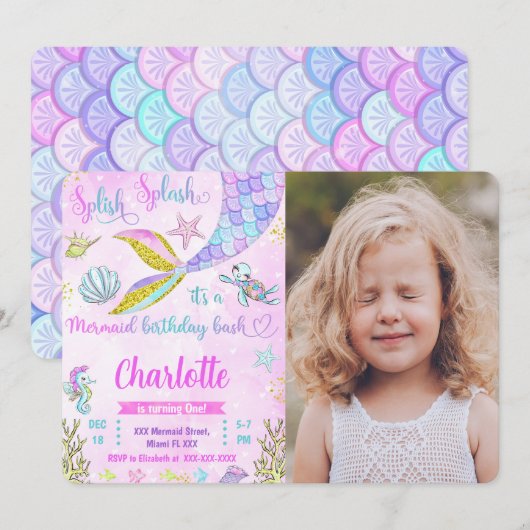 Zeemeermin Foto Uitnodiging (Voorkant / Achterkant)