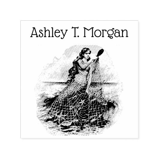 Zeemeermin gevangen in net, zeester schelp blauw  zelfinktende stempel (Design)