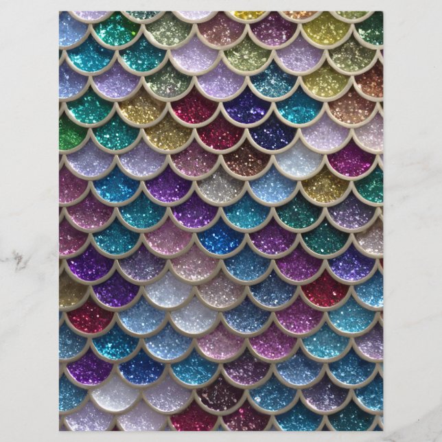 Zeemeermin Glam Glitter Schalen Scrapbook Papier (Voorkant)