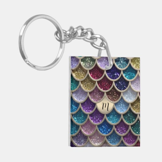 Zeemeermin Glam Glitter Schubben Sleutelhanger (Voorkant Links)