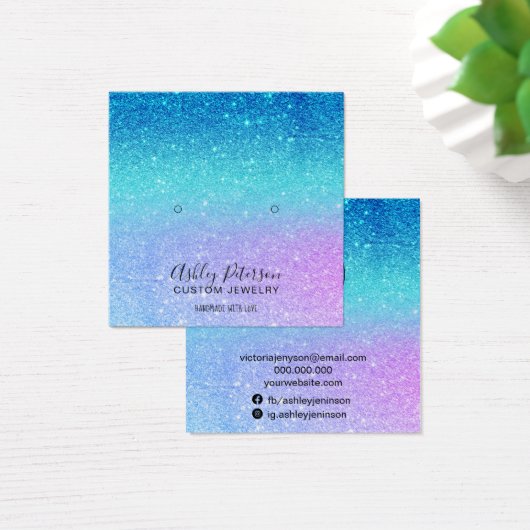 zeemeermin glitter blue paarse stuks oorscherm vierkante visitekaartjes (Bureau)