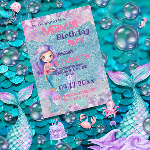 Zeemeermin Glitter Roze Paarse Meisjes Verjaardags Kaart