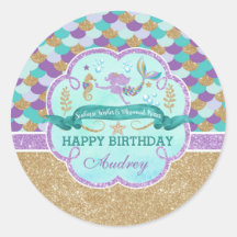 Zeemeermin Happy Birthday gepersonaliseerde Sticke