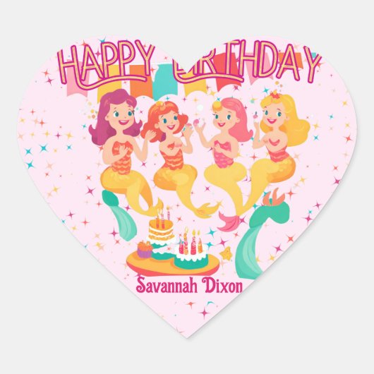 Zeemeermin Happy Birthday Heart Stickers (Voorkant)