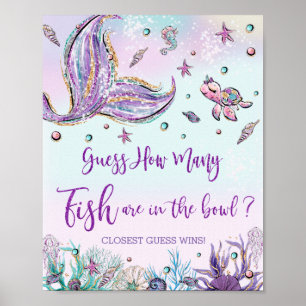 Zeemeermin Hoeveel Vissen in Kom Baby Shower Verja Poster