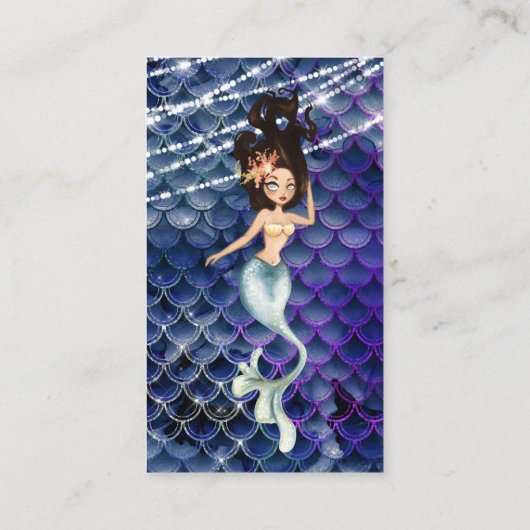 Zeemeermin in blauw ~ sprankelend onder het strand visitekaartje (Achterkant)