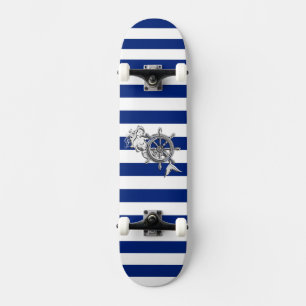 Zeemeermin in chroomstijl op nautische strepen skateboard
