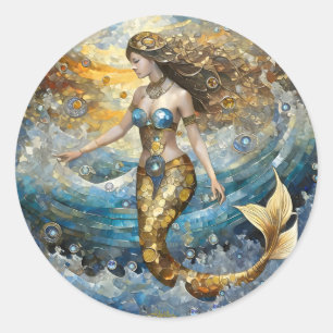 Zeemeermin in de oceaan golven ronde sticker