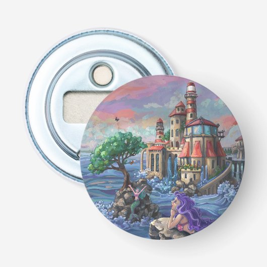 Zeemeermin Kasteel Button Flesopener (Voorkant)