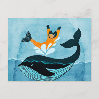 Zeemeermin Kat en Walvis grappige briefkaart