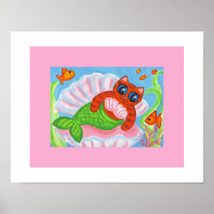 Zeemeermin Kat Muur Kunst Print