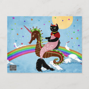 Zeemeermin Kat op de Regenboog Briefkaart