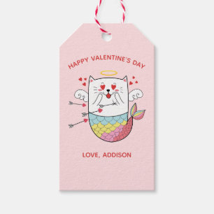 Zeemeermin Kat Schattig Gepersonaliseerd Valentijn Cadeaulabel