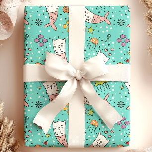 Zeemeermin Kat Zee Kwallen Cute Patroon Cadeaupapier