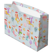 Zeemeermin Kerstman Kerstpatroon Groot Cadeauzakje (Achterkant Gekanteld)
