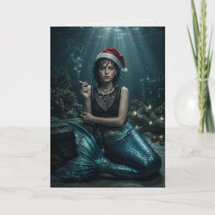 Zeemeermin Kerstman Sigaret Sarcastische Kerst Kaart
