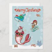 Zeemeermin Kerstmis Kerstman Zeeleven Feestdagenkaart (Voorkant / Achterkant)