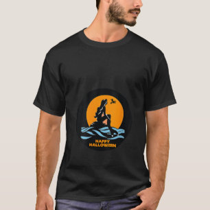 Zeemeermin kijken Flying Witch op bezem Happy Hall T-shirt