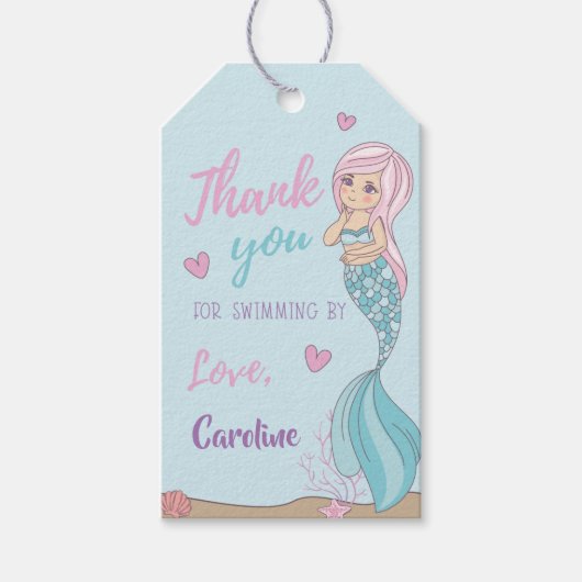 Zeemeermin Kisses Starfish wil Birthday bedanken Cadeaulabel (Voorkant)