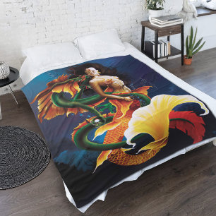 Zeemeermin Koi Dragon Fantasy Fleece Deken