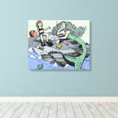 Zeemeermin kust schattig cartoon strand kind kunst canvas afdruk (Insitu (Houten vloer))