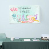 Zeemeermin & Kwallen Onder het Zee Waterverf Banne Spandoek (Beurs)