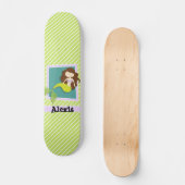 Zeemeermin; Lime Green & White Stripes Skateboard (Voorkant)