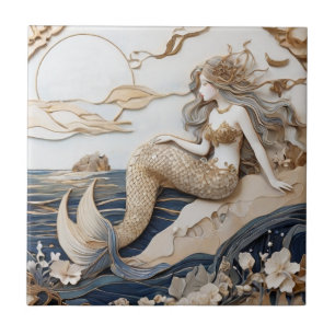 Zeemeermin Linkerkant Faux Relief Japanse Aziatisc Tegeltje