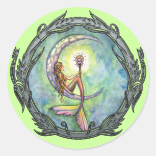 Zeemeermin Maan Fantasie Kunst Stickers