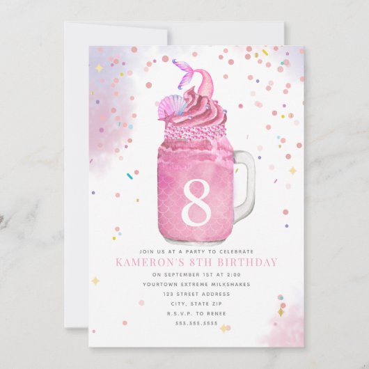 Zeemeermin Mason Jar Milkshake Roze Verjaardagsfee Kaart (Voorkant)