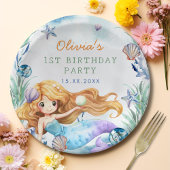 Zeemeermin Meisje 1e Verjaardagsfeest Papieren Bordje