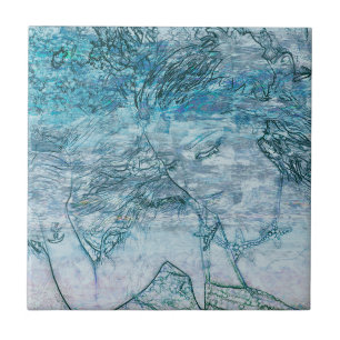 Zeemeermin Meisje Blauwgroen Groen Blauw Nautische Tegeltje