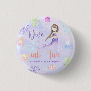 Zeemeermin Meisje Duik in Vijf 5de Verjaardagsfees Ronde Button 3,2 Cm