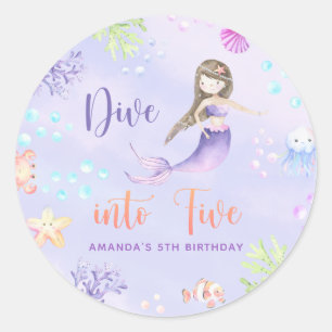 Zeemeermin Meisje Duik in Vijf 5e Verjaardagsfeest Ronde Sticker