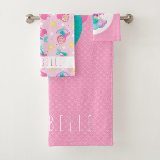 Zeemeermin Meisje Prinses Girly Roze Schalen Schat Bad Handdoek (Insitu)