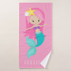 Zeemeermin Meisje Prinses Girly Roze Schalen Schat Bad Handdoek