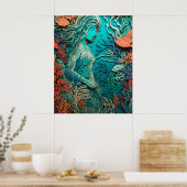 Zeemeermin met 3d art poster (Keuken)