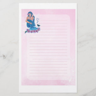 Zeemeermin met bloemen kunst van Renee Lavoie Briefpapier