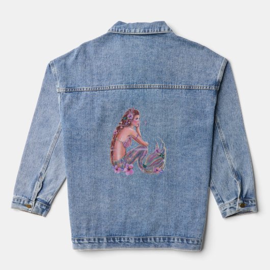 Zeemeermin met bloemen van Renee Lavoie Denim Jacket (Achterkant)