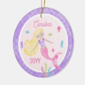 Zeemeermin met Blond Haar Roze & Paarse Keepsake Keramisch Ornament (Links)