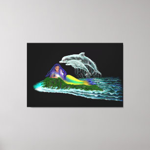 Zeemeermin met dolfijnen canvas afdruk