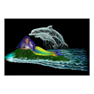 Zeemeermin met dolfijnen perfect poster