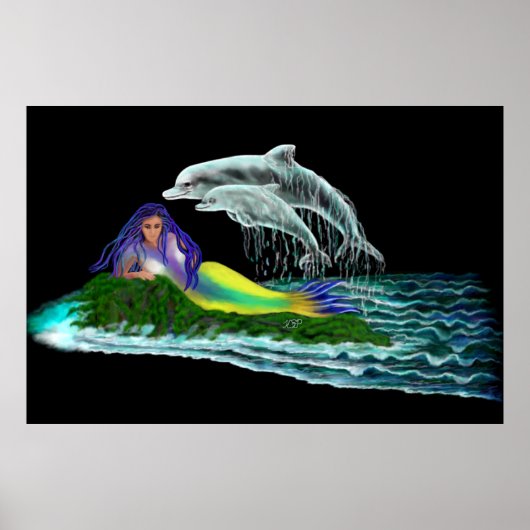 Zeemeermin met dolfijnen poster (Voorkant)
