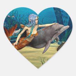 Zeemeermin met Dolphin Hart Sticker