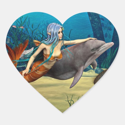 Zeemeermin met Dolphin Hart Sticker (Voorkant)
